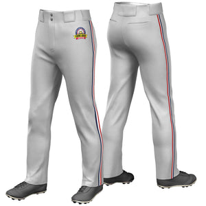 Custom Gray Navy White-Red Classic Fit Stretch Practice Loose-fit Baseball Pants