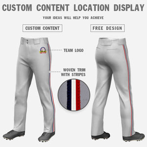 Custom Gray Navy White-Red Classic Fit Stretch Practice Loose-fit Baseball Pants