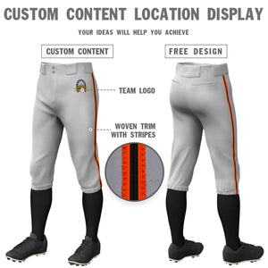 Pantalon de baseball personnalisé, gris, orange, noir-orange, coupe classique, culotte d'entraînement extensible