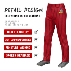 Pantalon de baseball coupe ample à fines rayures noires et rouges personnalisées