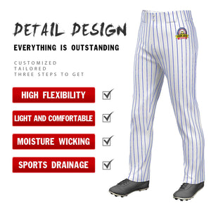 Pantalon de baseball coupe ample et extensible blanc personnalisé à fines rayures royales