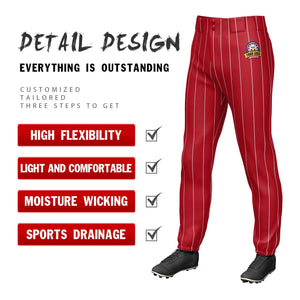 Pantalon de baseball pull-up extensible personnalisé à fines rayures blanches et rouges