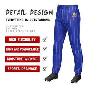 Pantalon de baseball pull-up extensible personnalisé à fines rayures blanches royales