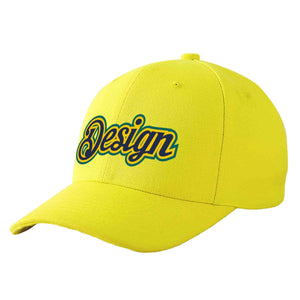 Casquette de baseball courbée personnalisée jaune marine-or avec avant-toit et design sportif