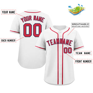 Custom White Red-Navy Classic Style Authentic Baseball Jersey