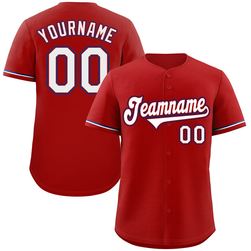 Maillot de baseball authentique de style classique rouge blanc-royal personnalisé