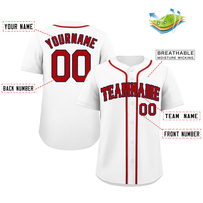 Maillot de baseball authentique de style classique blanc rouge-marine personnalisé