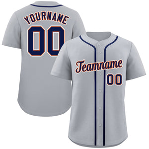 Maillot de baseball authentique de style classique gris marine-blanc personnalisé