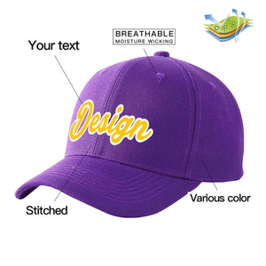 Casquette de baseball personnalisée, violet, or-blanc, courbée, design sportif