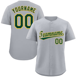 Custom Gray Green-Gold Classic Style Authentic Baseball Jersey