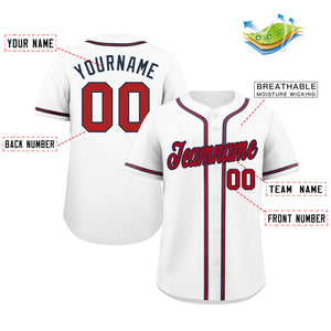 Maillot de baseball authentique de style classique blanc rouge-marine personnalisé