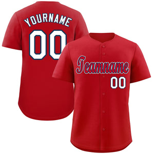 Custom Red White-Navy Classic Style Authentic Baseball Jersey