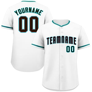 Custom White Black-Aqua Classic Style Authentic Baseball Jersey