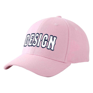 Casquette de baseball personnalisée rose, blanc et bleu marine avec avant-toit incurvé et design sportif