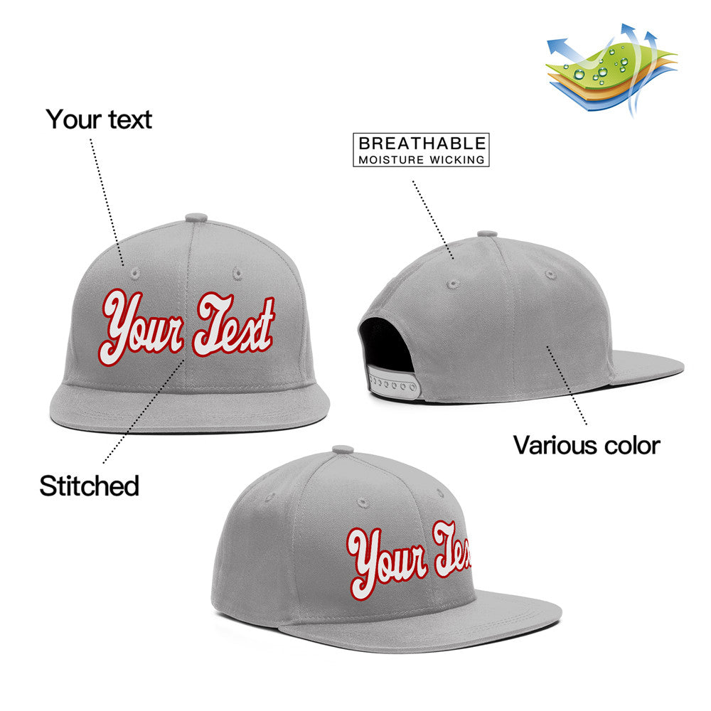 Casquette de baseball sport décontractée gris blanc-rouge personnalisée