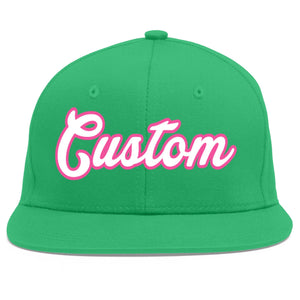 Custom Teal White-Pink Flat Eaves Sport Baseball Cap