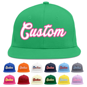 Custom Teal White-Pink Flat Eaves Sport Baseball Cap