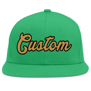 Custom Teal Old Gold-Black Flat Eaves Sport Baseball Cap