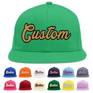 Custom Teal Old Gold-Black Flat Eaves Sport Baseball Cap