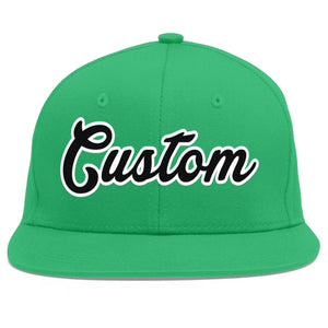 Custom Teal Black-White Flat Eaves Sport Baseball Cap