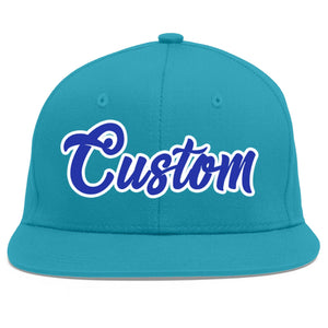 Casquette de baseball personnalisée Aqua Royal-White Flat Eaves Sport