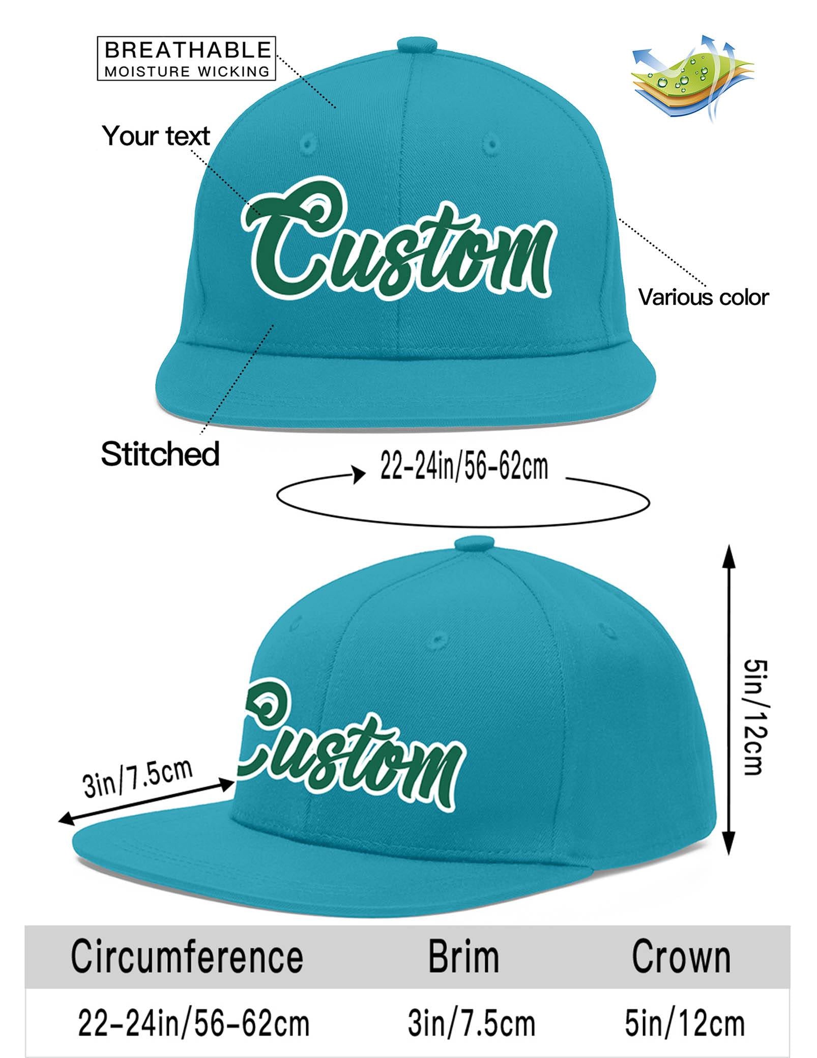 Custom Aqua Kelly Green-White Flat Eaves Sport Baseball Cap