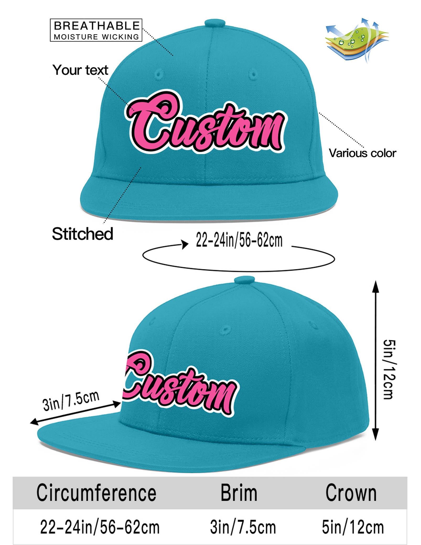 Custom Aqua Pink-Black Flat Eaves Sport Baseball Cap