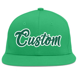 Custom Teal Kelly Green-White Flat Eaves Sport Baseball Cap