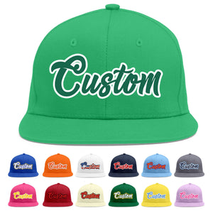 Custom Teal Kelly Green-White Flat Eaves Sport Baseball Cap