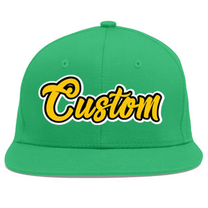 Custom Teal Gold-Black Flat Eaves Sport Baseball Cap