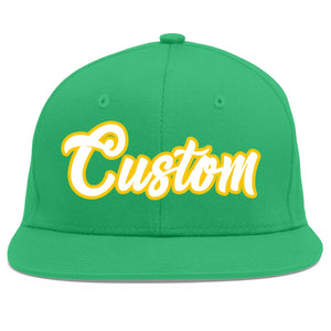 Custom Teal White-Gold Flat Eaves Sport Baseball Cap