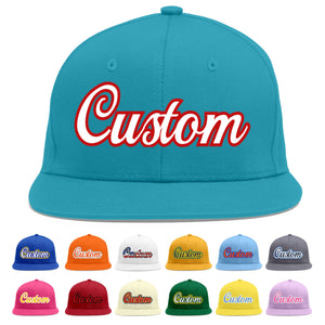 Casquette de baseball sport personnalisée Aqua blanc-rouge Flat Eaves