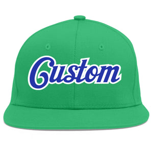 Custom Teal Royal-White Flat Eaves Sport Baseball Cap