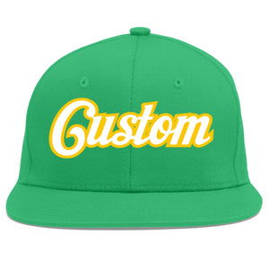 Custom Teal White-Gold Flat Eaves Sport Baseball Cap