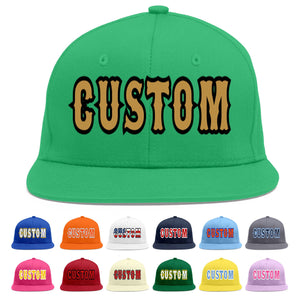 Custom Teal Old Gold-Black Flat Eaves Sport Baseball Cap