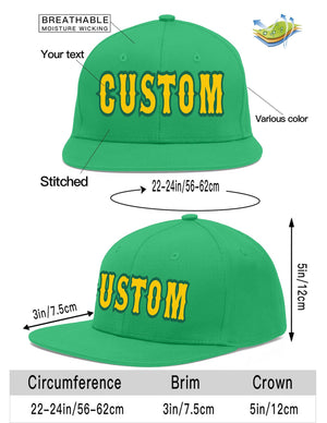 Custom Teal Gold-Kelly Green Flat Eaves Sport Baseball Cap