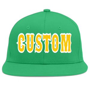 Custom Teal Gold-White Flat Eaves Sport Baseball Cap