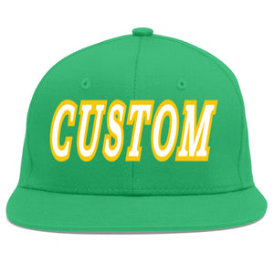 Custom Teal White-Gold Flat Eaves Sport Baseball Cap