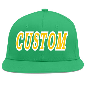 Custom Teal Gold-White Flat Eaves Sport Baseball Cap