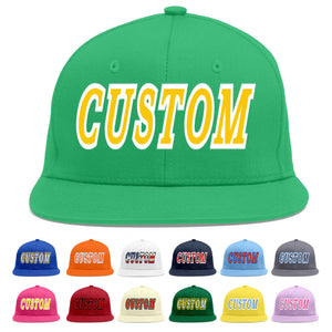 Custom Teal Gold-White Flat Eaves Sport Baseball Cap