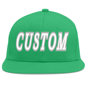 Custom Teal White-Gray Flat Eaves Sport Baseball Cap