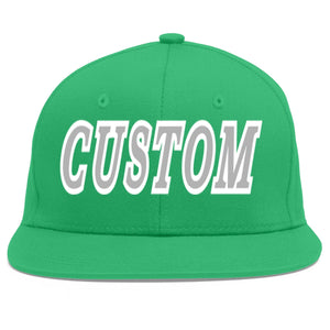 Custom Teal Gray-White Flat Eaves Sport Baseball Cap