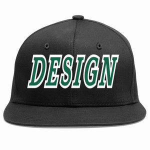 Casquette de baseball personnalisée noire Kelly vert-blanc avec avant-toit plat pour hommes/femmes/jeunes