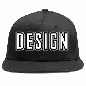 Custom Black White-Black Flat Eaves Sport Baseball Cap Design for Men/Women/Youth