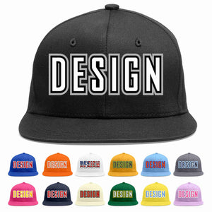 Custom Black White-Black Flat Eaves Sport Baseball Cap Design for Men/Women/Youth