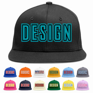 Custom Black Aqua-Black Flat Eaves Sport Baseball Cap Design for Men/Women/Youth