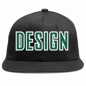 Casquette de baseball personnalisée noire Kelly vert-blanc avec avant-toit plat pour hommes/femmes/jeunes