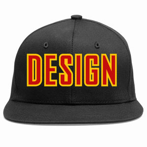 Custom Black Red-Yellow Flat Eaves Sport Baseball Cap Design for Men/Women/Youth