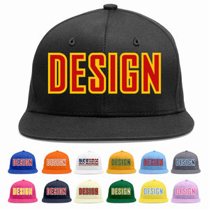 Custom Black Red-Yellow Flat Eaves Sport Baseball Cap Design for Men/Women/Youth