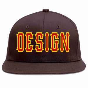 Conception personnalisée de casquette de baseball de sport à Eaves plates marron rouge-jaune pour hommes/femmes/jeunes